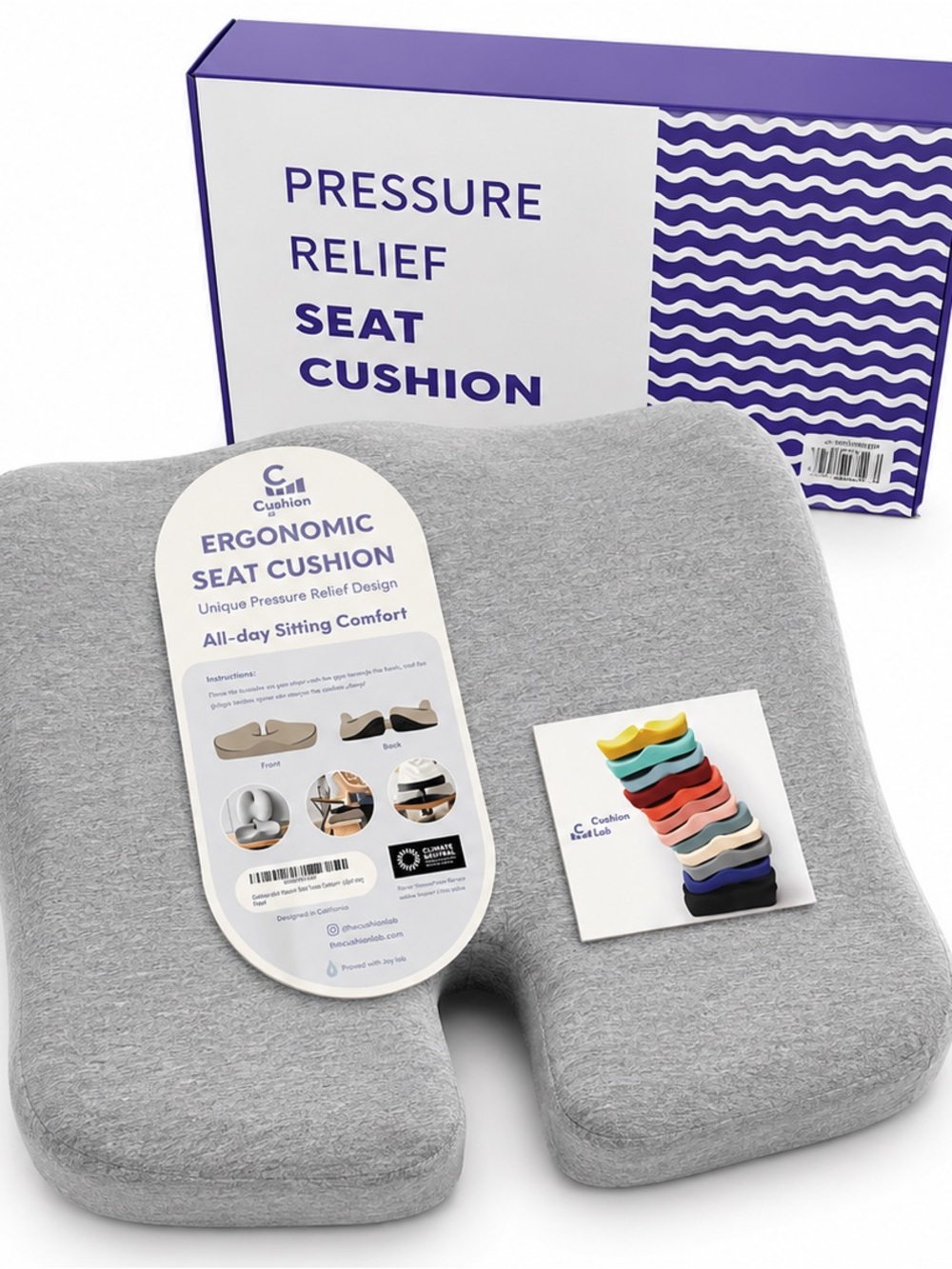 Cushion Lab Ergonomic Seat Cushion light grey memory Foam Orthopedic  Chair